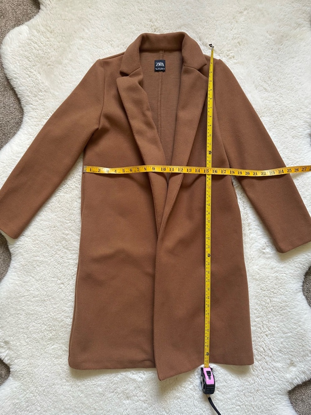 Zara Camel Open Long Coat S - Picture 2 of 7